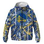 personalized golden state warriors brushstroke pattern blue windbreaker jacket best selling