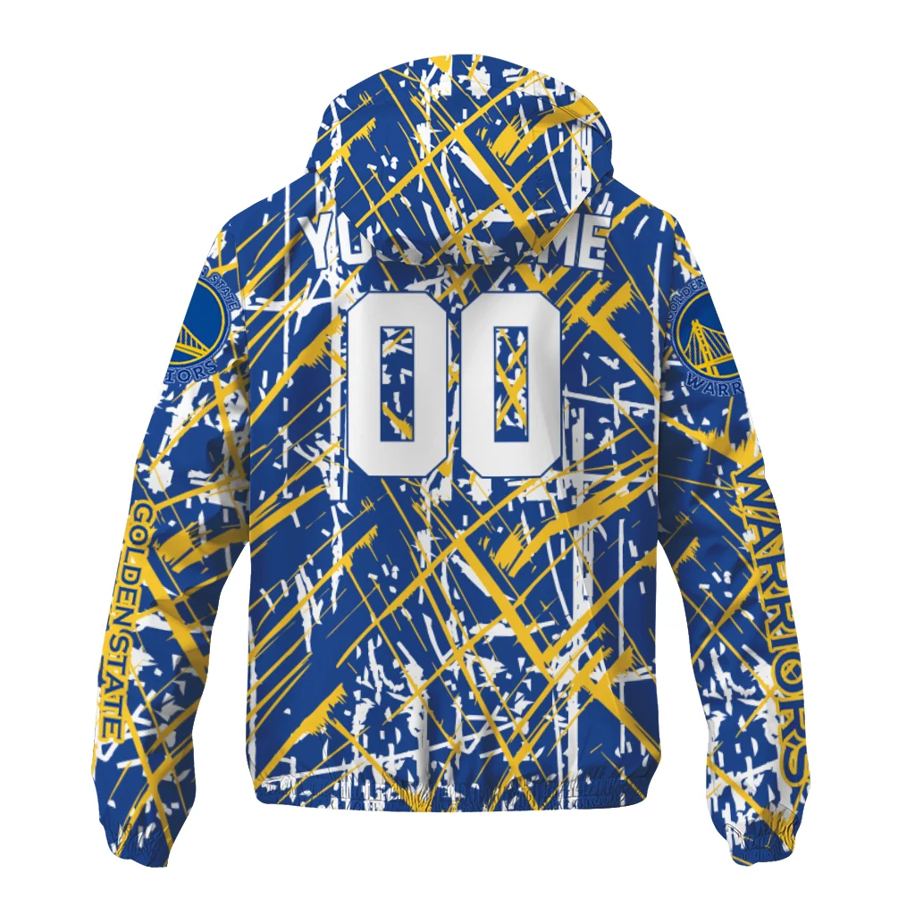 personalized golden state warriors brushstroke pattern blue windbreaker jacket fashion forward personalized golden state warriors brushstroke pattern blue windbreaker jacket fashion forward