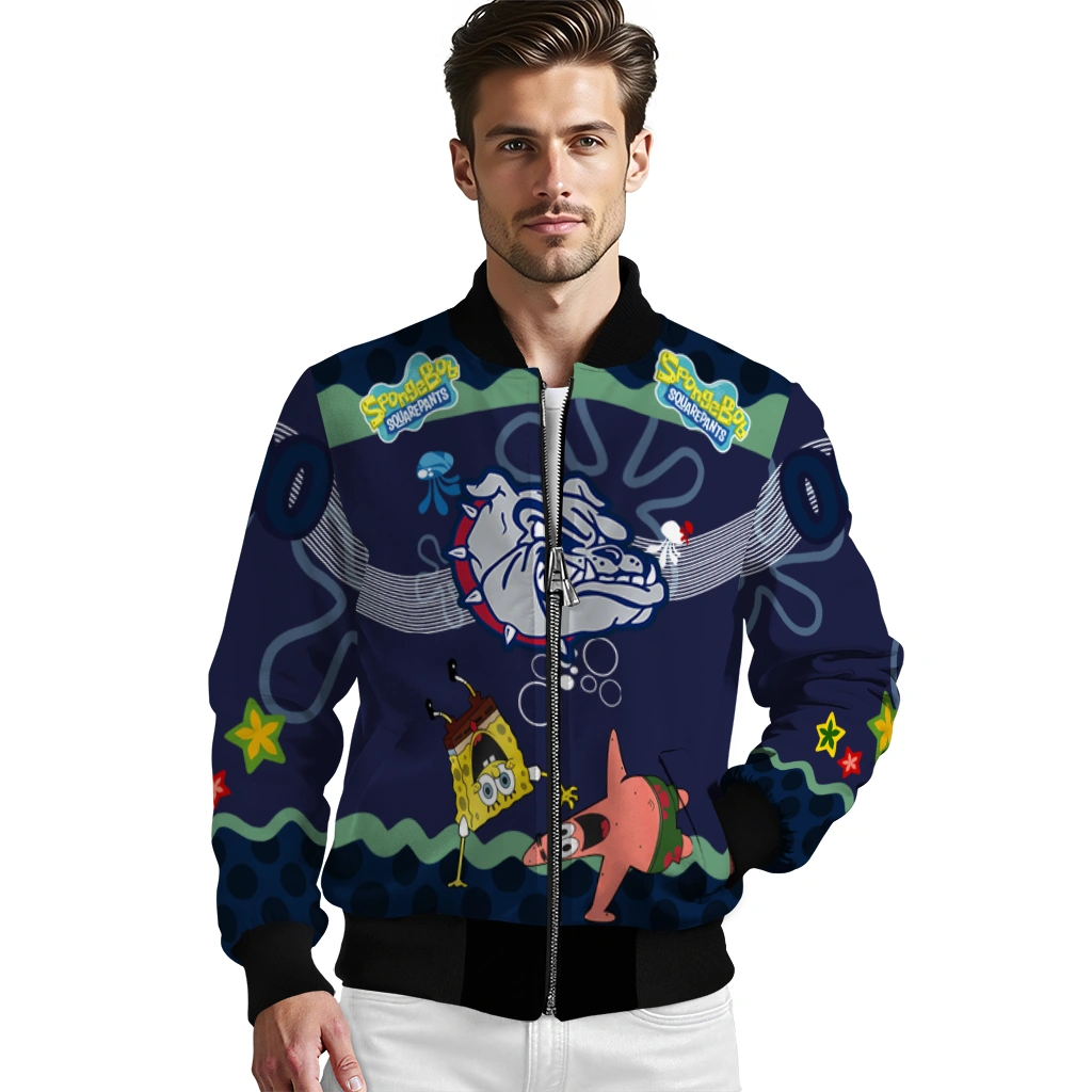 personalized gonzaga bulldogs spongebob playtime blue bomber jacket high quality personalized gonzaga bulldogs spongebob playtime blue bomber jacket high quality