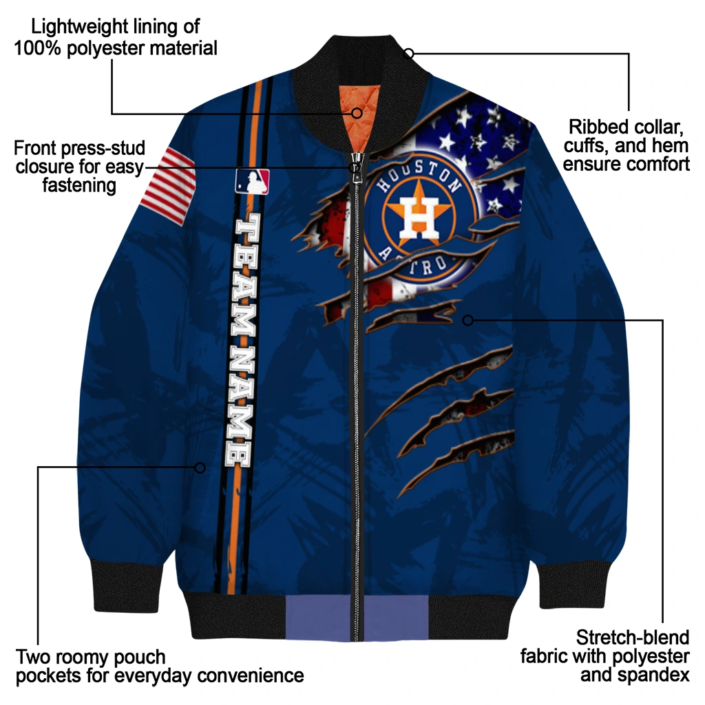personalized houston astros us flag claws blue bomber jacket new arrival personalized houston astros us flag claws blue bomber jacket new arrival