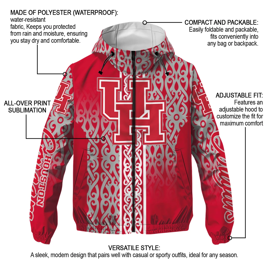 personalized houston cougars tribal swirls red windbreaker jacket new arrival personalized houston cougars tribal swirls red windbreaker jacket new arrival
