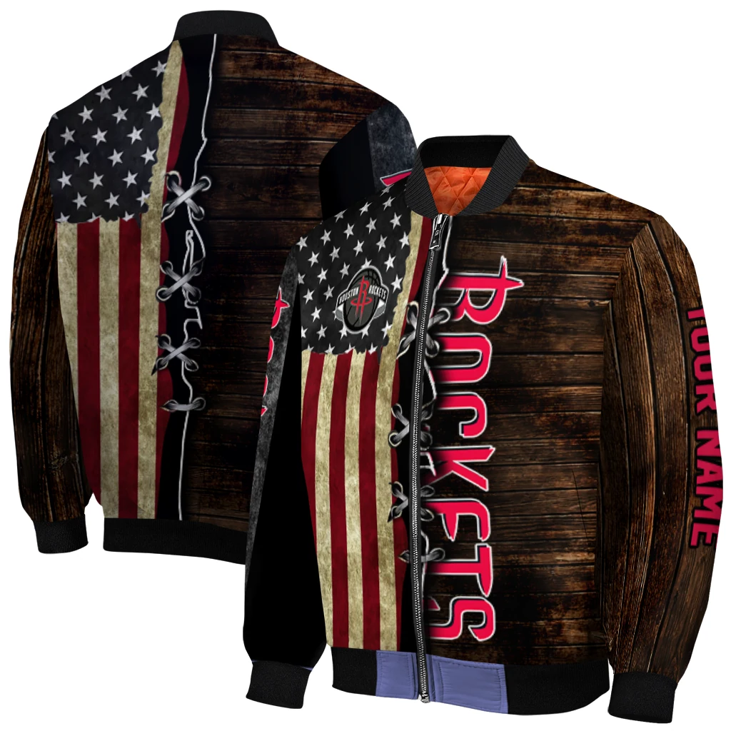 personalized houston rockets flag wood brown bomber jacket best selling personalized houston rockets flag wood brown bomber jacket best selling
