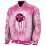 personalized houston rockets pink tie dye pink varsity jacket best selling