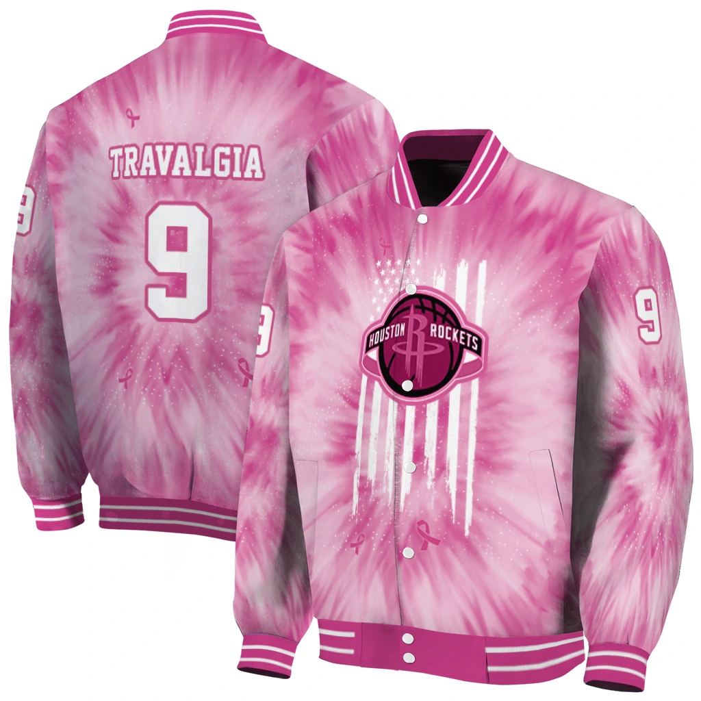 personalized houston rockets pink tie dye pink varsity jacket fashion forward personalized houston rockets pink tie dye pink varsity jacket fashion forward