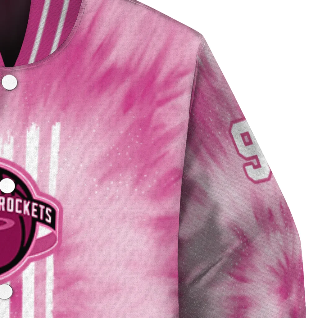 personalized houston rockets pink tie dye pink varsity jacket premium grade personalized houston rockets pink tie dye pink varsity jacket premium grade