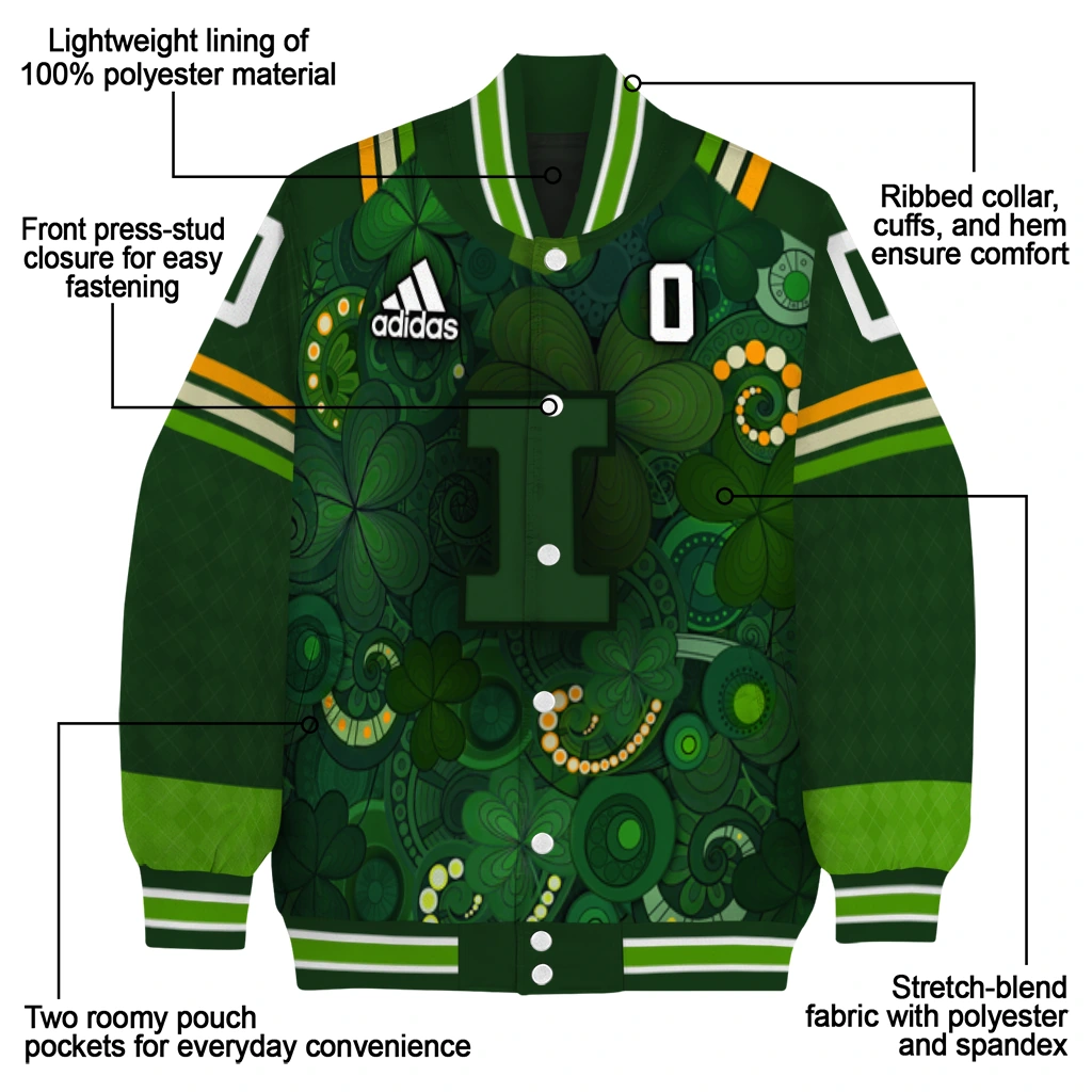 personalized illinois fighting illini shamrock vortex green varsity jacket new arrival personalized illinois fighting illini shamrock vortex green varsity jacket new arrival