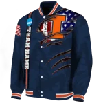 personalized illinois fighting illini usa flag claws blue varsity jacket best selling
