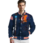 personalized illinois fighting illini usa flag claws blue varsity jacket best selling
