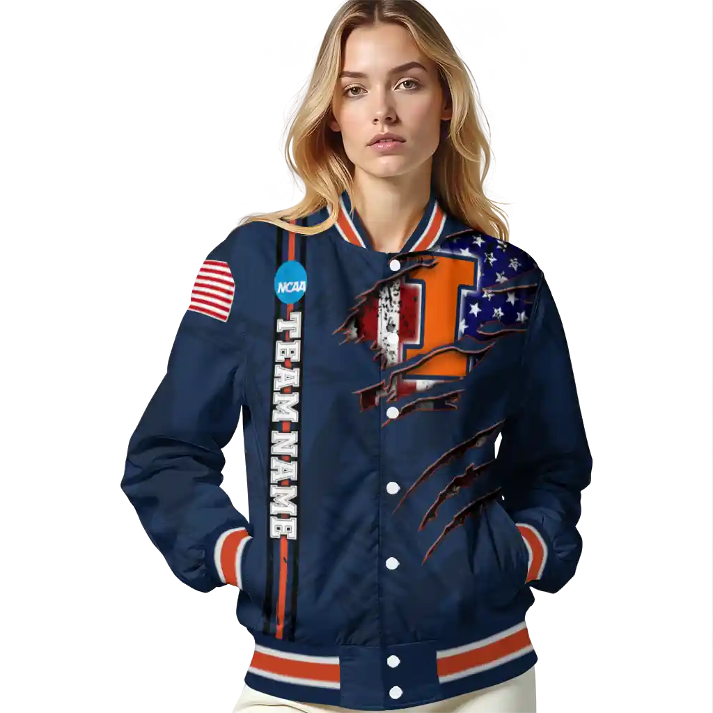 personalized illinois fighting illini usa flag claws blue varsity jacket latest model personalized illinois fighting illini usa flag claws blue varsity jacket latest model
