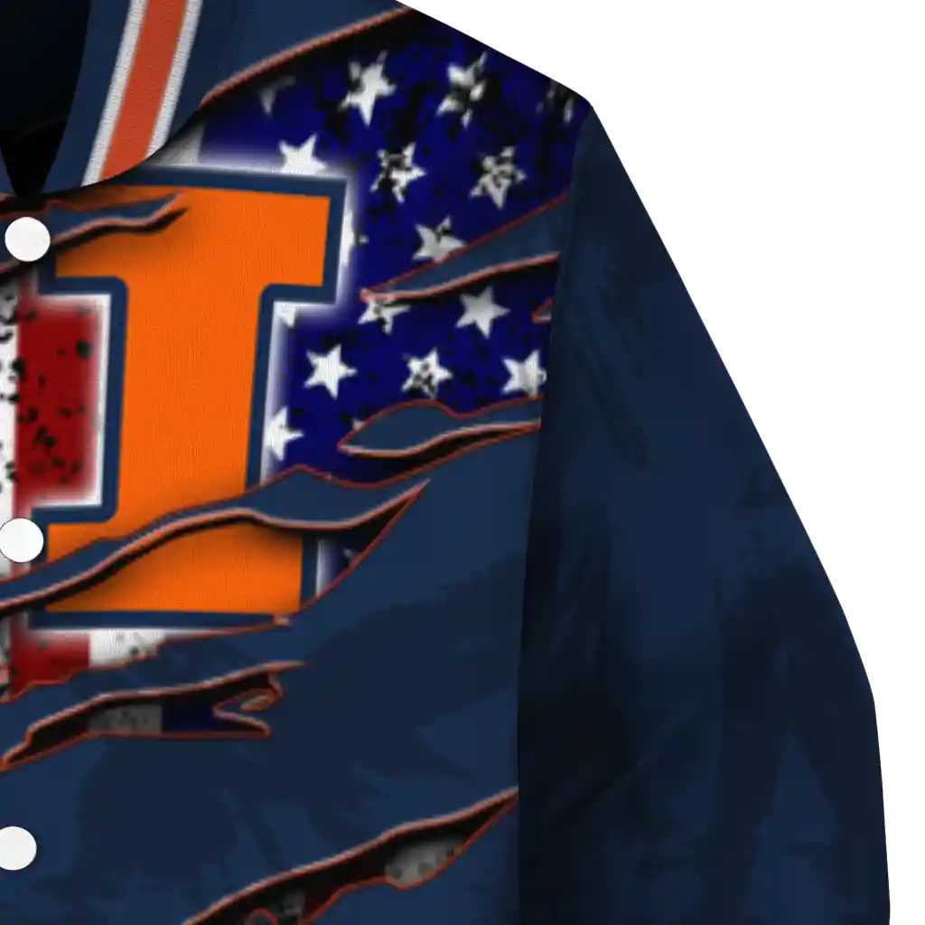personalized illinois fighting illini usa flag claws blue varsity jacket premium grade personalized illinois fighting illini usa flag claws blue varsity jacket premium grade