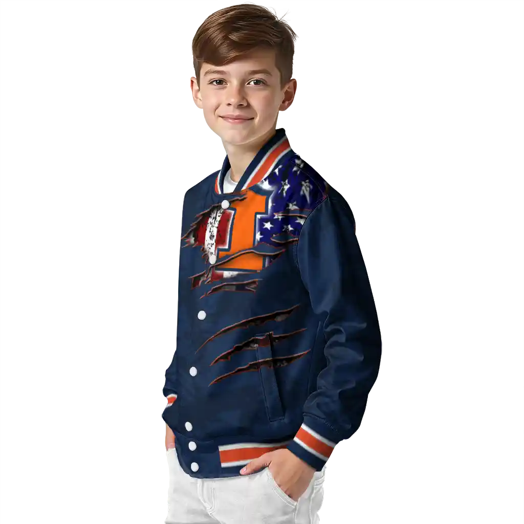 personalized illinois fighting illini usa flag claws blue varsity jacket trendy personalized illinois fighting illini usa flag claws blue varsity jacket trendy