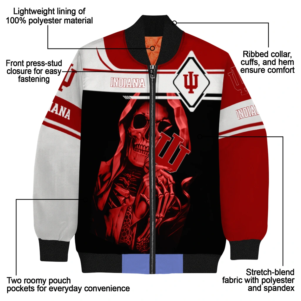 personalized indiana hoosiers reaper hands red black bomber jacket new arrival personalized indiana hoosiers reaper hands red black bomber jacket new arrival
