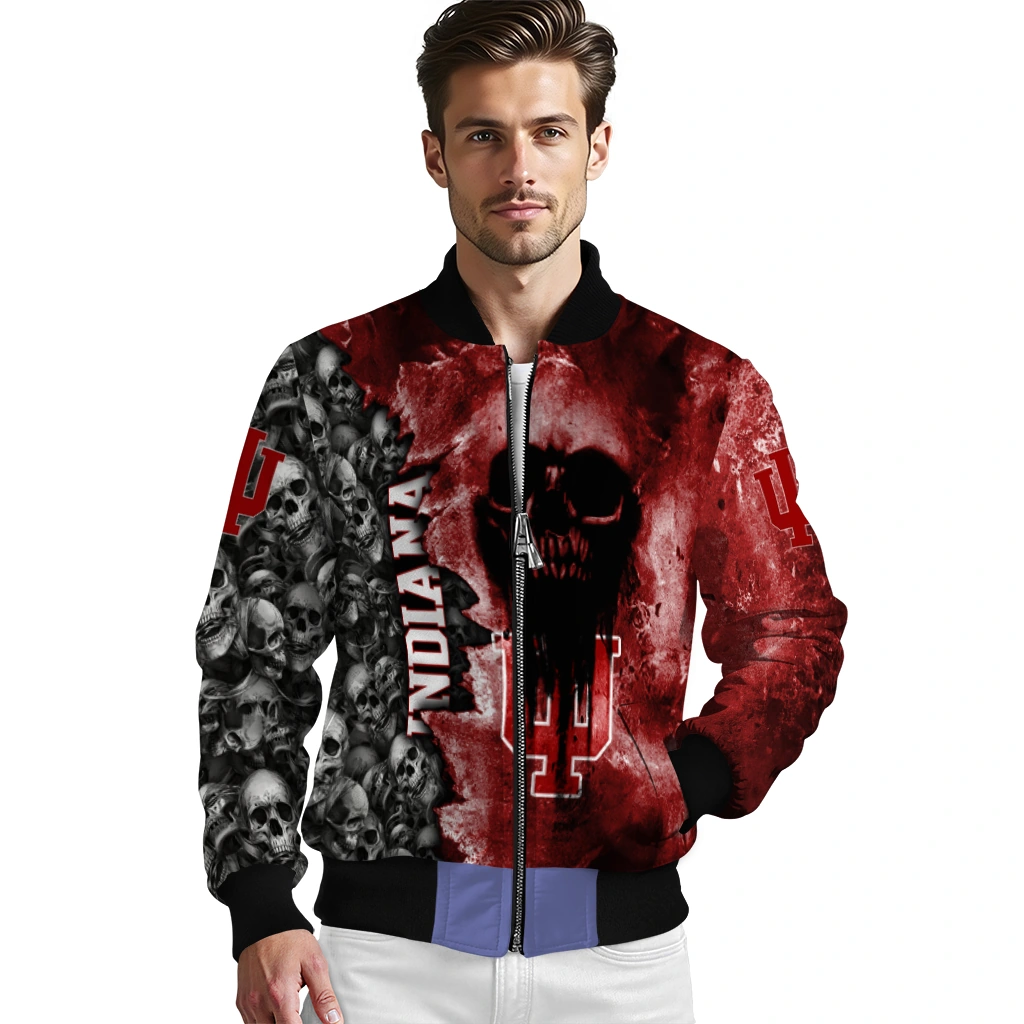 personalized indiana hoosiers skull cluster red bomber jacket high quality personalized indiana hoosiers skull cluster red bomber jacket high quality