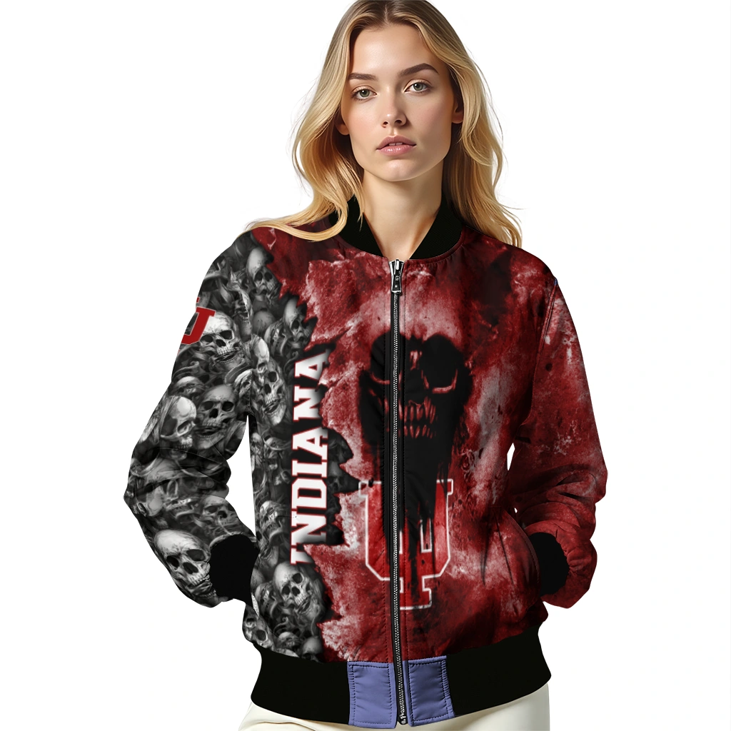 personalized indiana hoosiers skull cluster red bomber jacket latest model personalized indiana hoosiers skull cluster red bomber jacket latest model