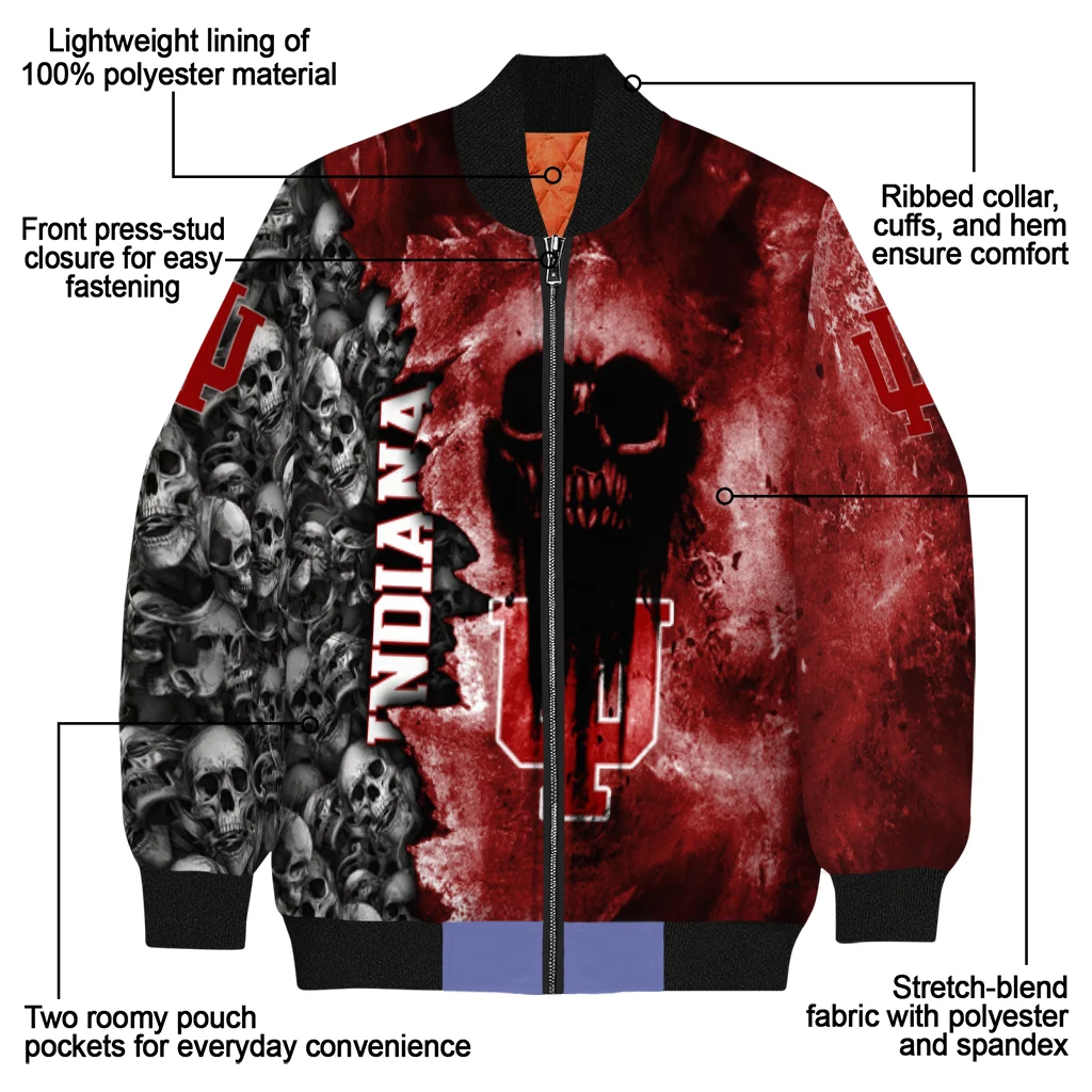 personalized indiana hoosiers skull cluster red bomber jacket new arrival personalized indiana hoosiers skull cluster red bomber jacket new arrival
