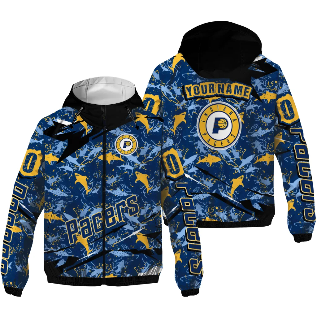 personalized indiana pacers shark art blue windbreaker jacket high quality personalized indiana pacers shark art blue windbreaker jacket high quality