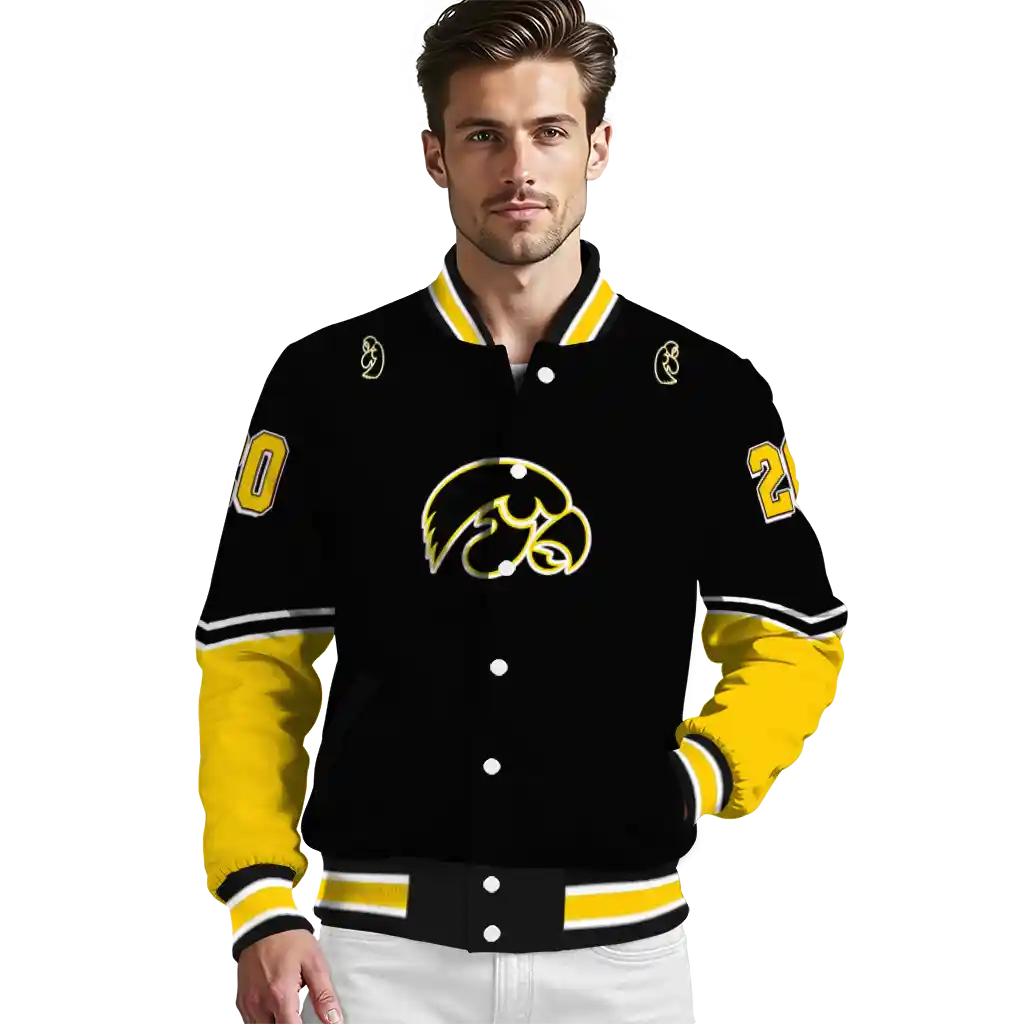 personalized iowa hawkeyes chevron style black varsity jacket high quality personalized iowa hawkeyes chevron style black varsity jacket high quality
