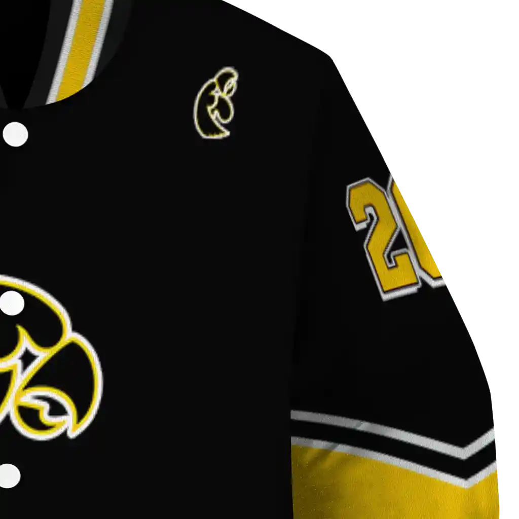 personalized iowa hawkeyes chevron style black varsity jacket premium grade personalized iowa hawkeyes chevron style black varsity jacket premium grade