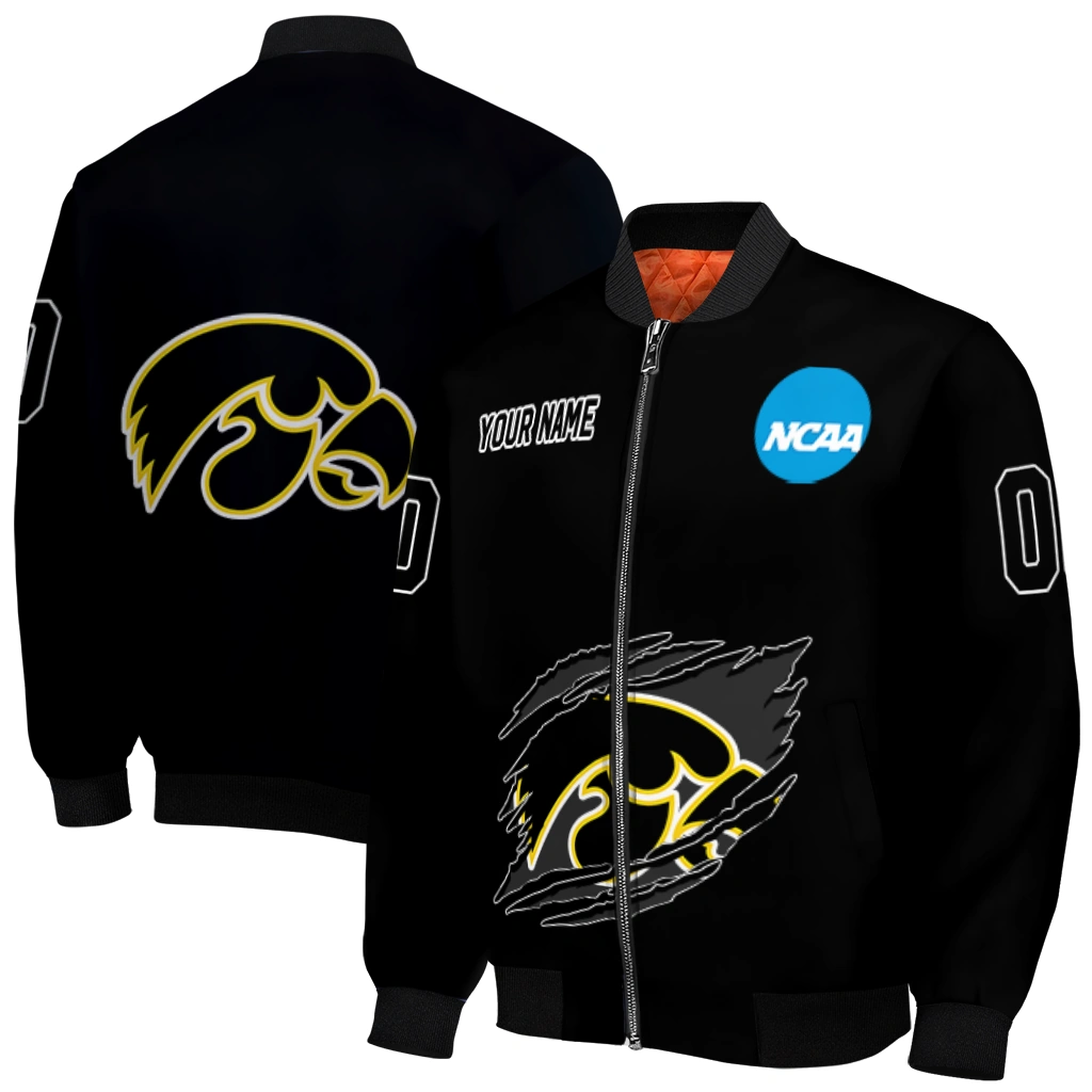 personalized iowa hawkeyes claw mark black bomber jacket best selling personalized iowa hawkeyes claw mark black bomber jacket best selling