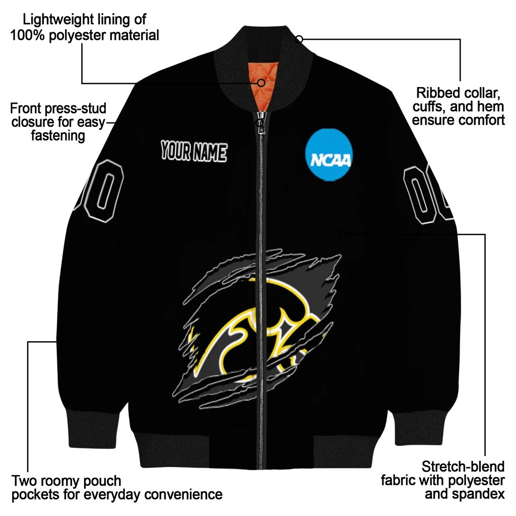 personalized iowa hawkeyes claw mark black bomber jacket new arrival personalized iowa hawkeyes claw mark black bomber jacket new arrival