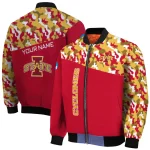 personalized iowa state cyclones camouflage splash red bomber jacket best selling