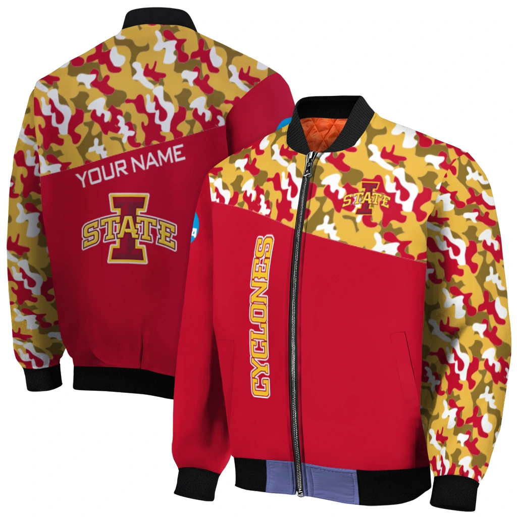 personalized iowa state cyclones camouflage splash red bomber jacket best selling personalized iowa state cyclones camouflage splash red bomber jacket best selling