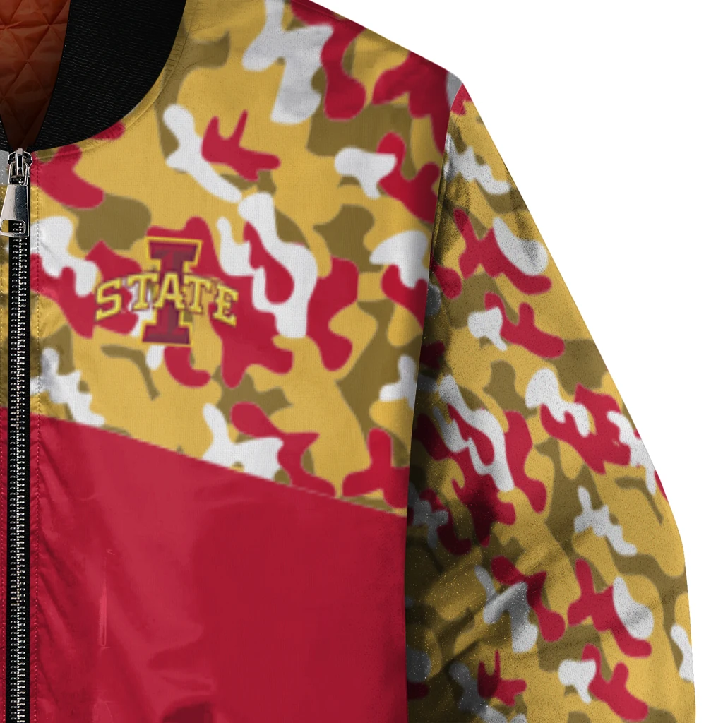 personalized iowa state cyclones camouflage splash red bomber jacket premium grade personalized iowa state cyclones camouflage splash red bomber jacket premium grade