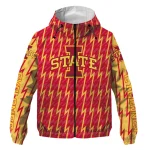 personalized iowa state cyclones lightning strike grid red windbreaker jacket best selling