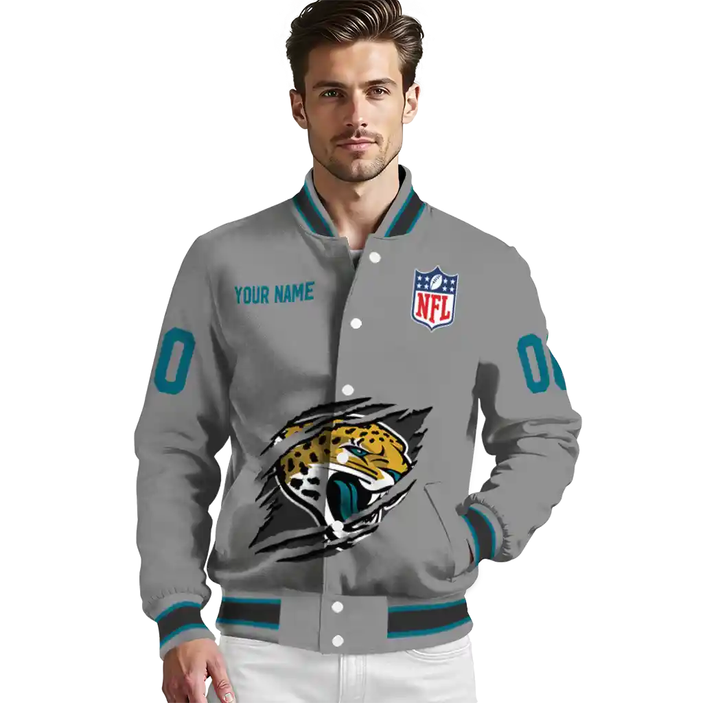 personalized jacksonville jaguars claw marking grey varsity jacket high quality personalized jacksonville jaguars claw marking grey varsity jacket high quality
