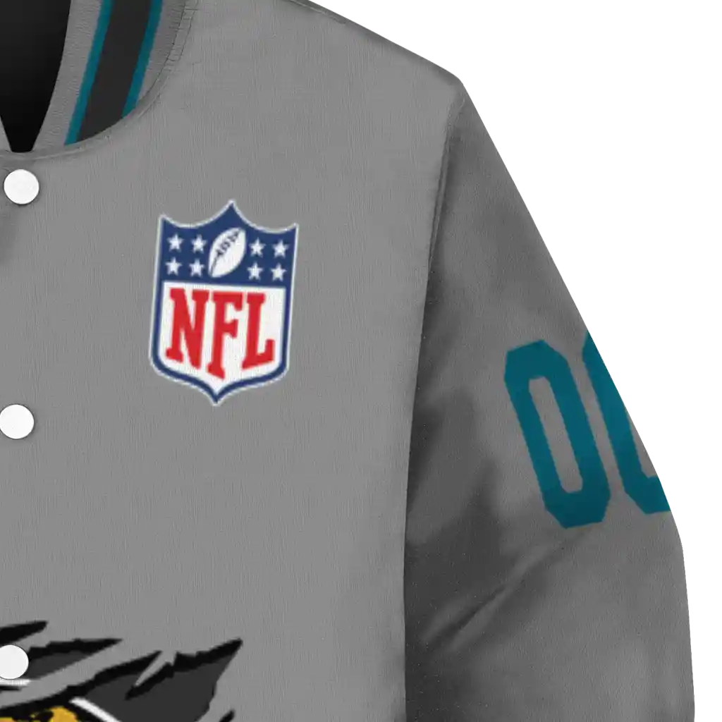 personalized jacksonville jaguars claw marking grey varsity jacket premium grade personalized jacksonville jaguars claw marking grey varsity jacket premium grade
