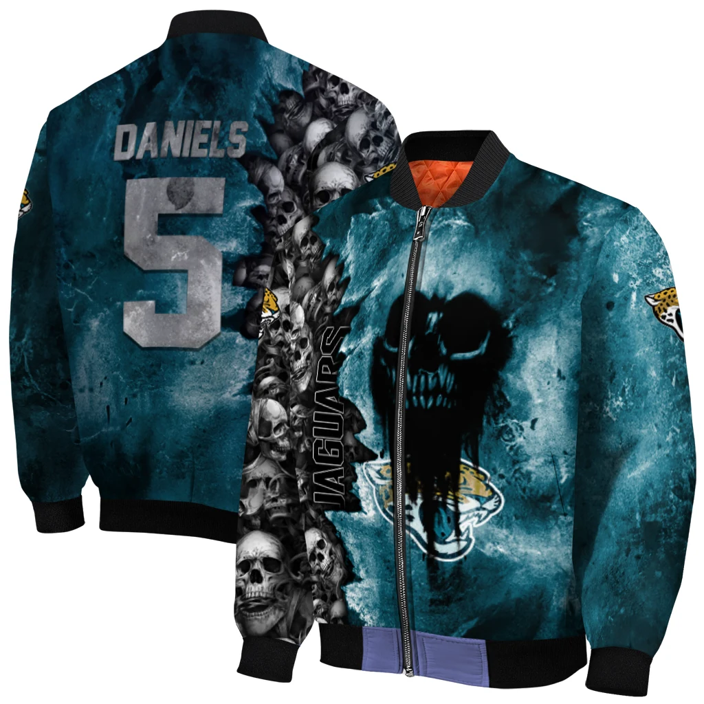personalized jacksonville jaguars skull cluster teal bomber jacket best selling personalized jacksonville jaguars skull cluster teal bomber jacket best selling