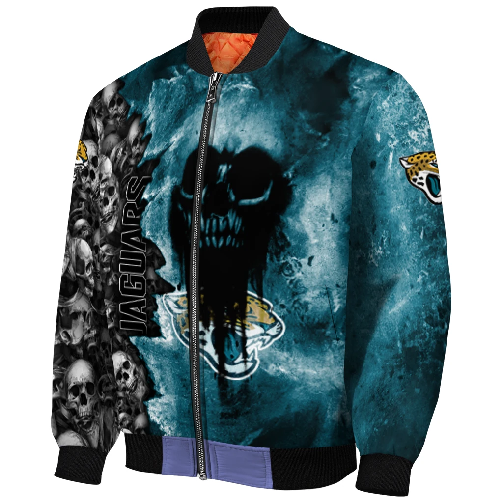 personalized jacksonville jaguars skull cluster teal bomber jacket fashion forward personalized jacksonville jaguars skull cluster teal bomber jacket fashion forward