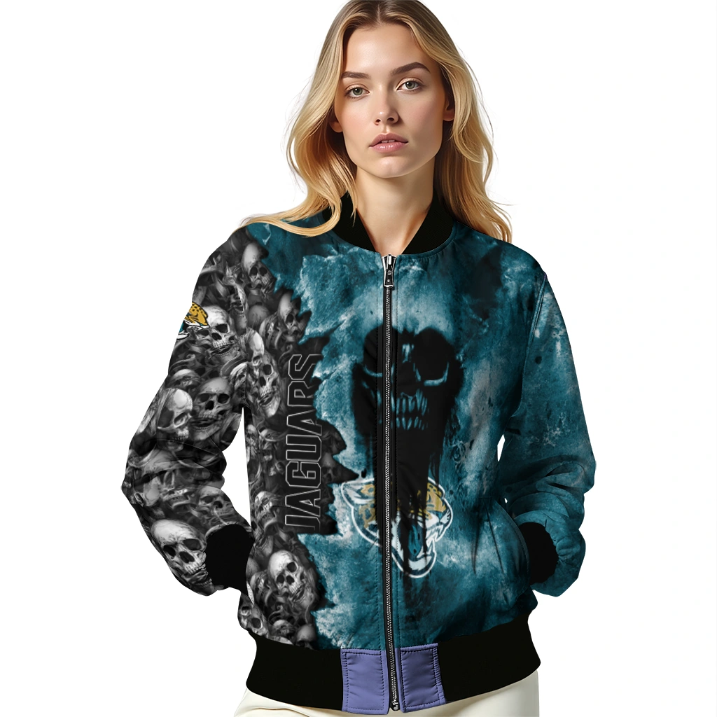 personalized jacksonville jaguars skull cluster teal bomber jacket latest model personalized jacksonville jaguars skull cluster teal bomber jacket latest model