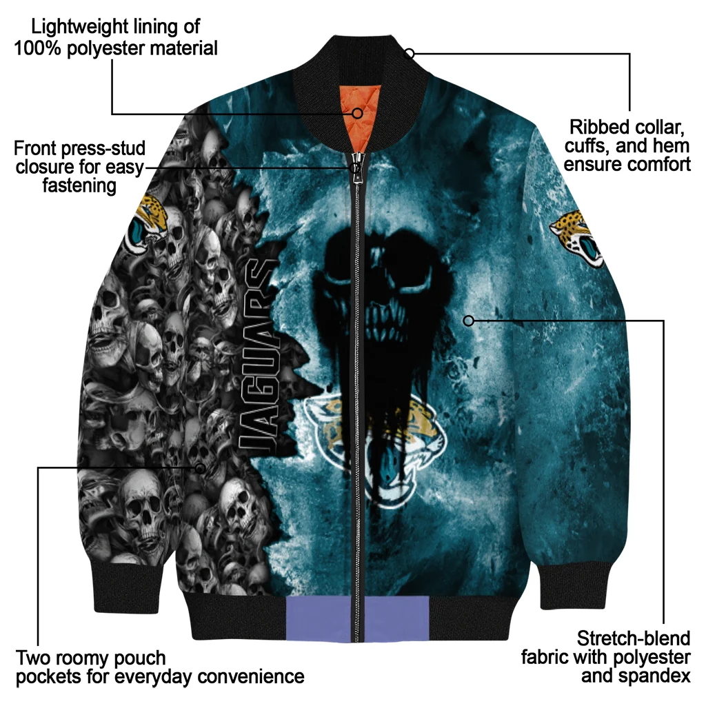 personalized jacksonville jaguars skull cluster teal bomber jacket new arrival personalized jacksonville jaguars skull cluster teal bomber jacket new arrival