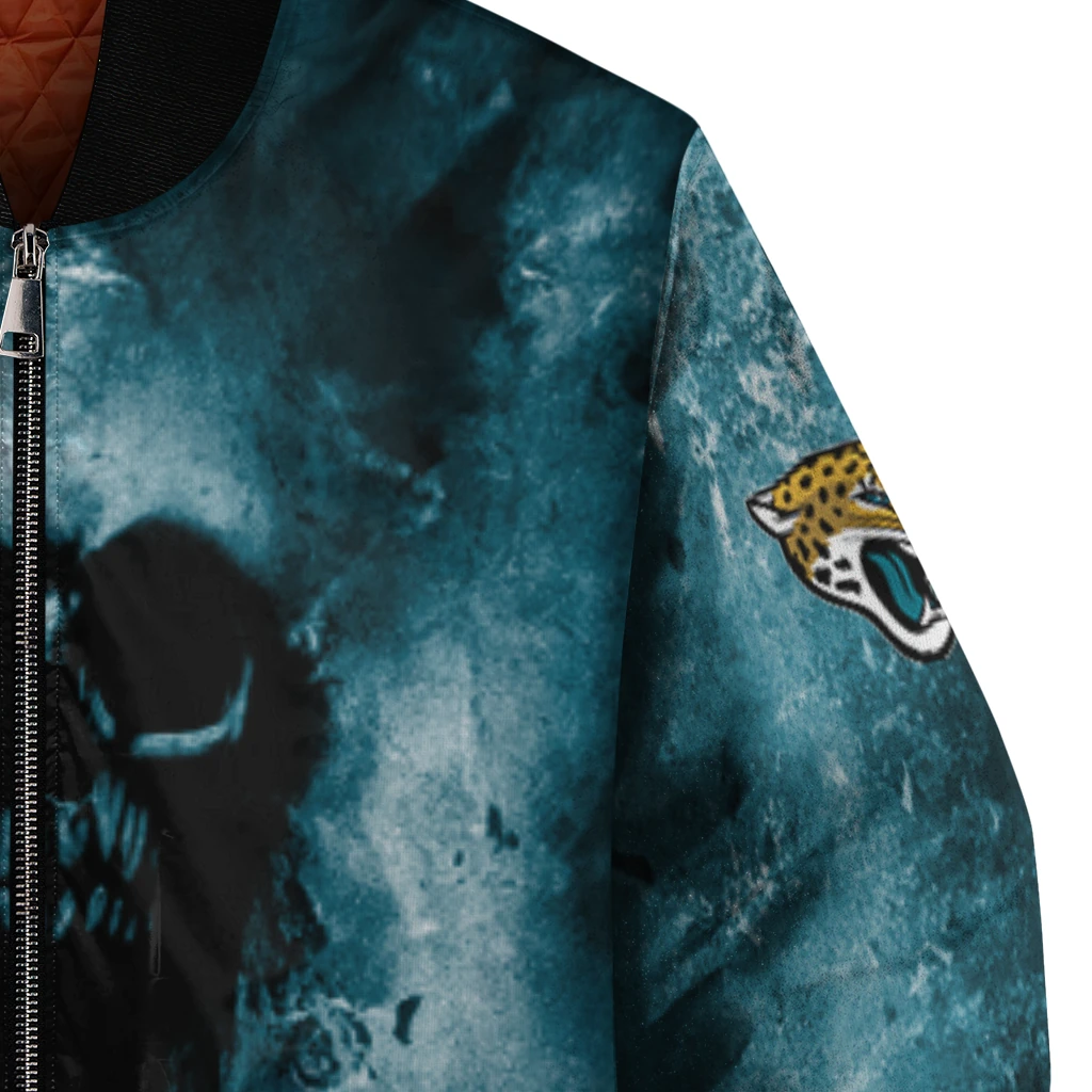 personalized jacksonville jaguars skull cluster teal bomber jacket premium grade personalized jacksonville jaguars skull cluster teal bomber jacket premium grade