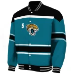 personalized jacksonville jaguars stripe statement teal black varsity jacket best selling