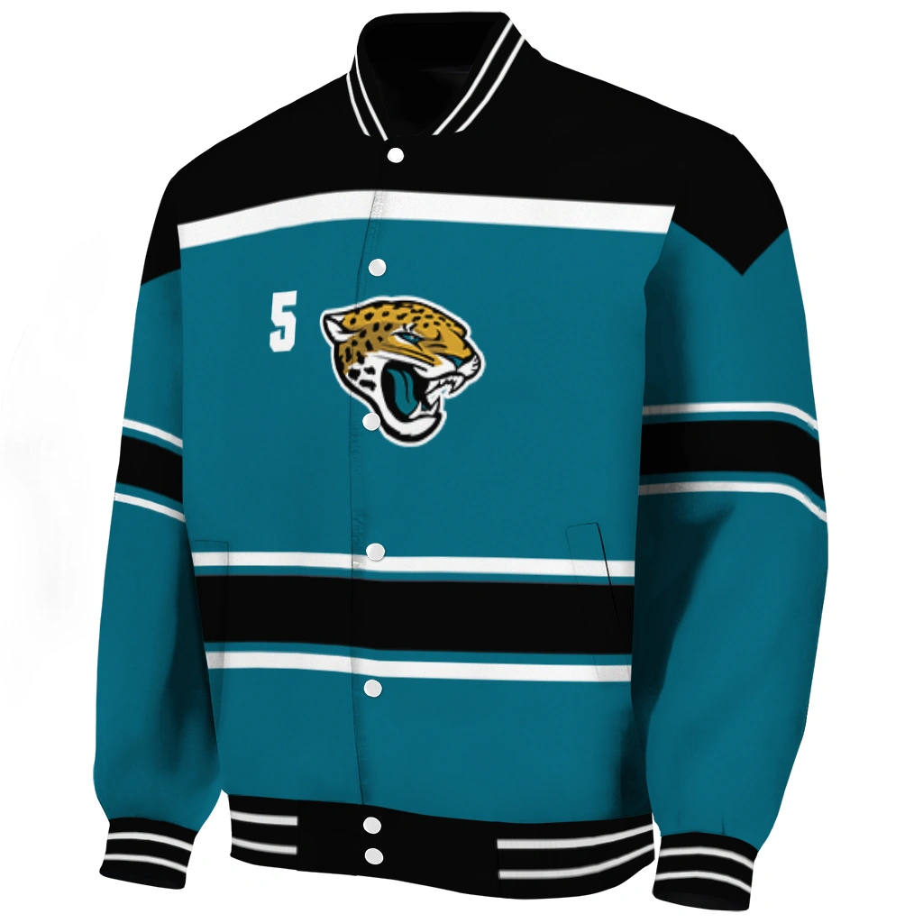 personalized jacksonville jaguars stripe statement teal black varsity jacket best selling personalized jacksonville jaguars stripe statement teal black varsity jacket best selling