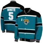 personalized jacksonville jaguars stripe statement teal black varsity jacket best selling