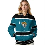 personalized jacksonville jaguars stripe statement teal black varsity jacket best selling