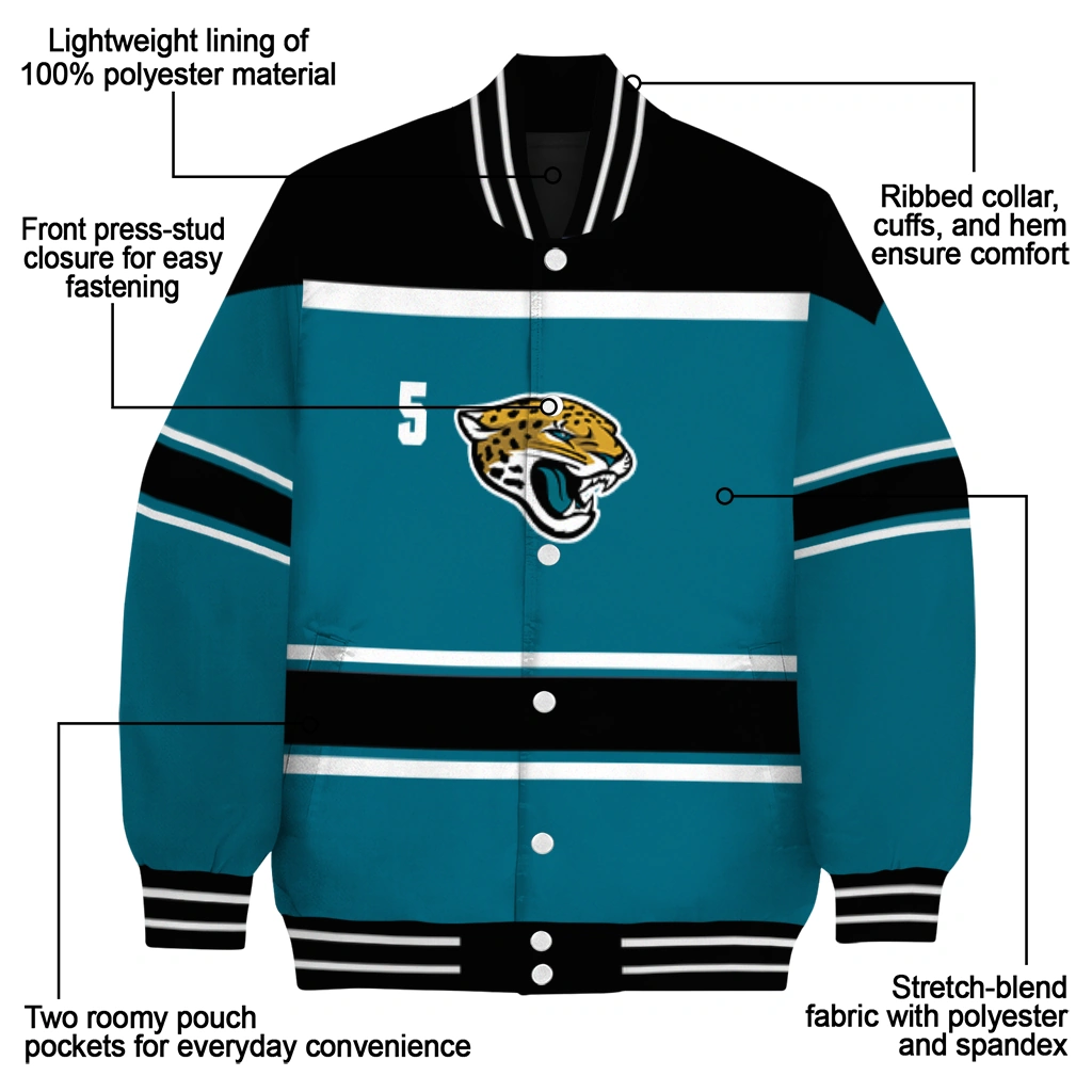 personalized jacksonville jaguars stripe statement teal black varsity jacket new arrival personalized jacksonville jaguars stripe statement teal black varsity jacket new arrival