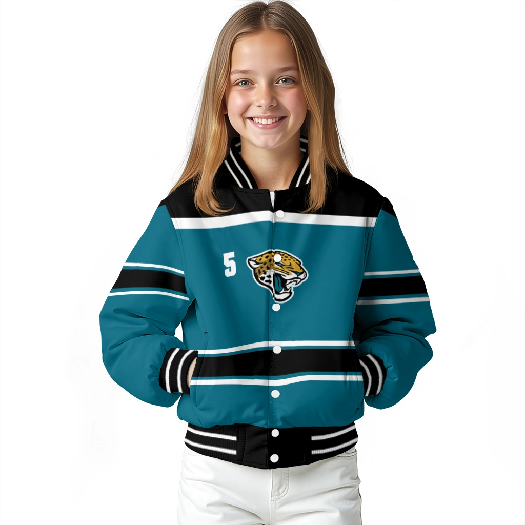 personalized jacksonville jaguars stripe statement teal black varsity jacket top rated personalized jacksonville jaguars stripe statement teal black varsity jacket top rated