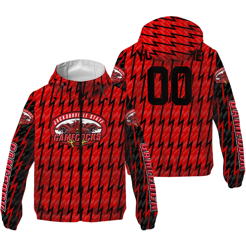 personalized jacksonville state gamecocks lightning strike grid red windbreaker jacket high quality personalized jacksonville state gamecocks lightning strike grid red windbreaker jacket high quality