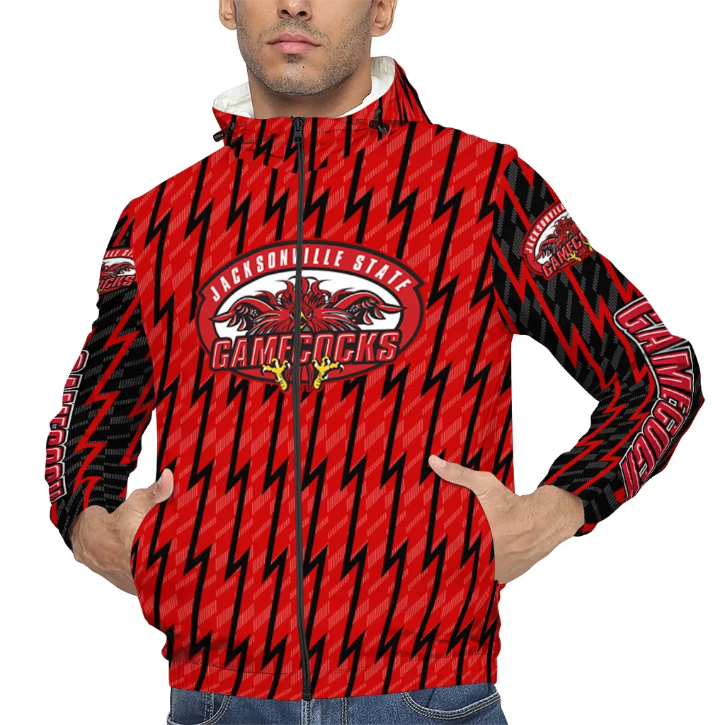personalized jacksonville state gamecocks lightning strike grid red windbreaker jacket top rated personalized jacksonville state gamecocks lightning strike grid red windbreaker jacket top rated