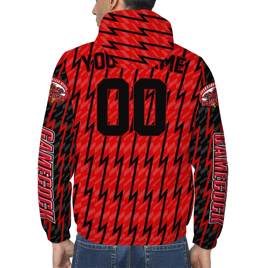 personalized jacksonville state gamecocks lightning strike grid red windbreaker jacket trendy personalized jacksonville state gamecocks lightning strike grid red windbreaker jacket trendy