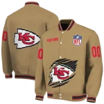 personalized kansas city chiefs claw tear beige varsity jacket best selling