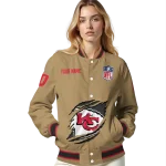 personalized kansas city chiefs claw tear beige varsity jacket best selling