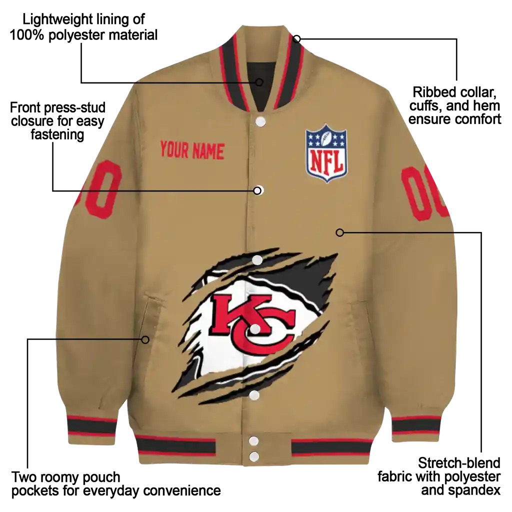 personalized kansas city chiefs claw tear beige varsity jacket new arrival personalized kansas city chiefs claw tear beige varsity jacket new arrival