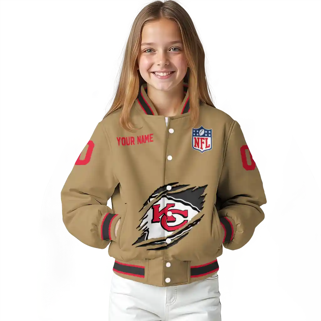 personalized kansas city chiefs claw tear beige varsity jacket top rated personalized kansas city chiefs claw tear beige varsity jacket top rated