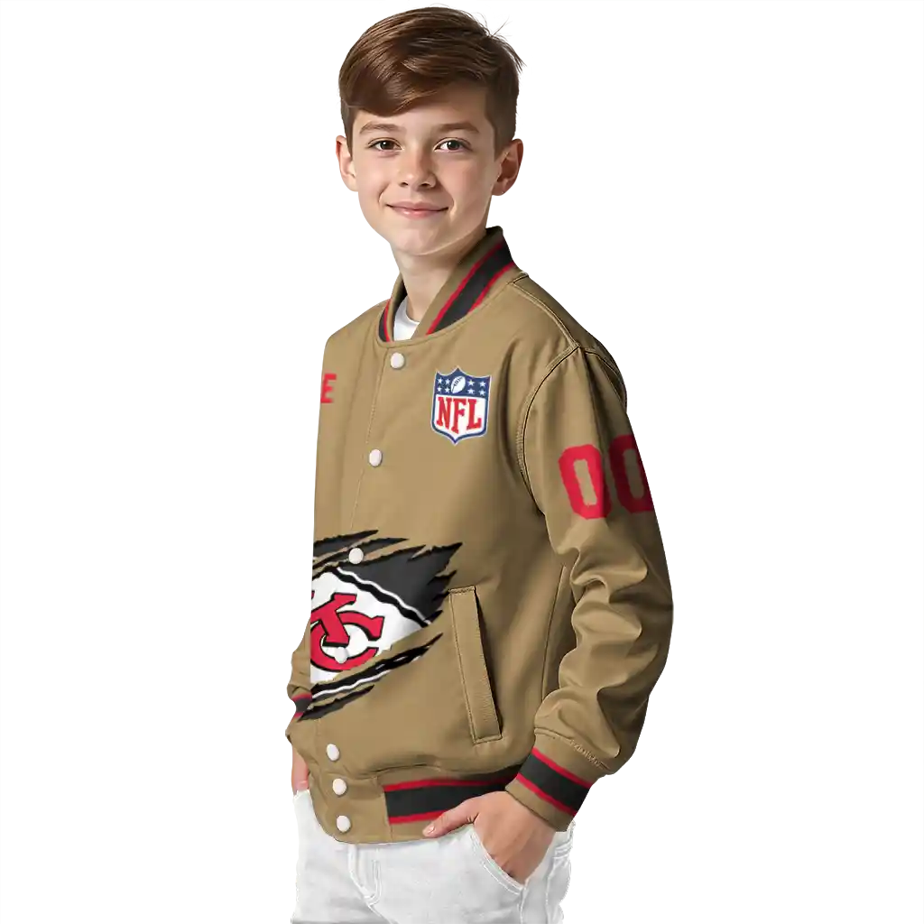 personalized kansas city chiefs claw tear beige varsity jacket trendy personalized kansas city chiefs claw tear beige varsity jacket trendy