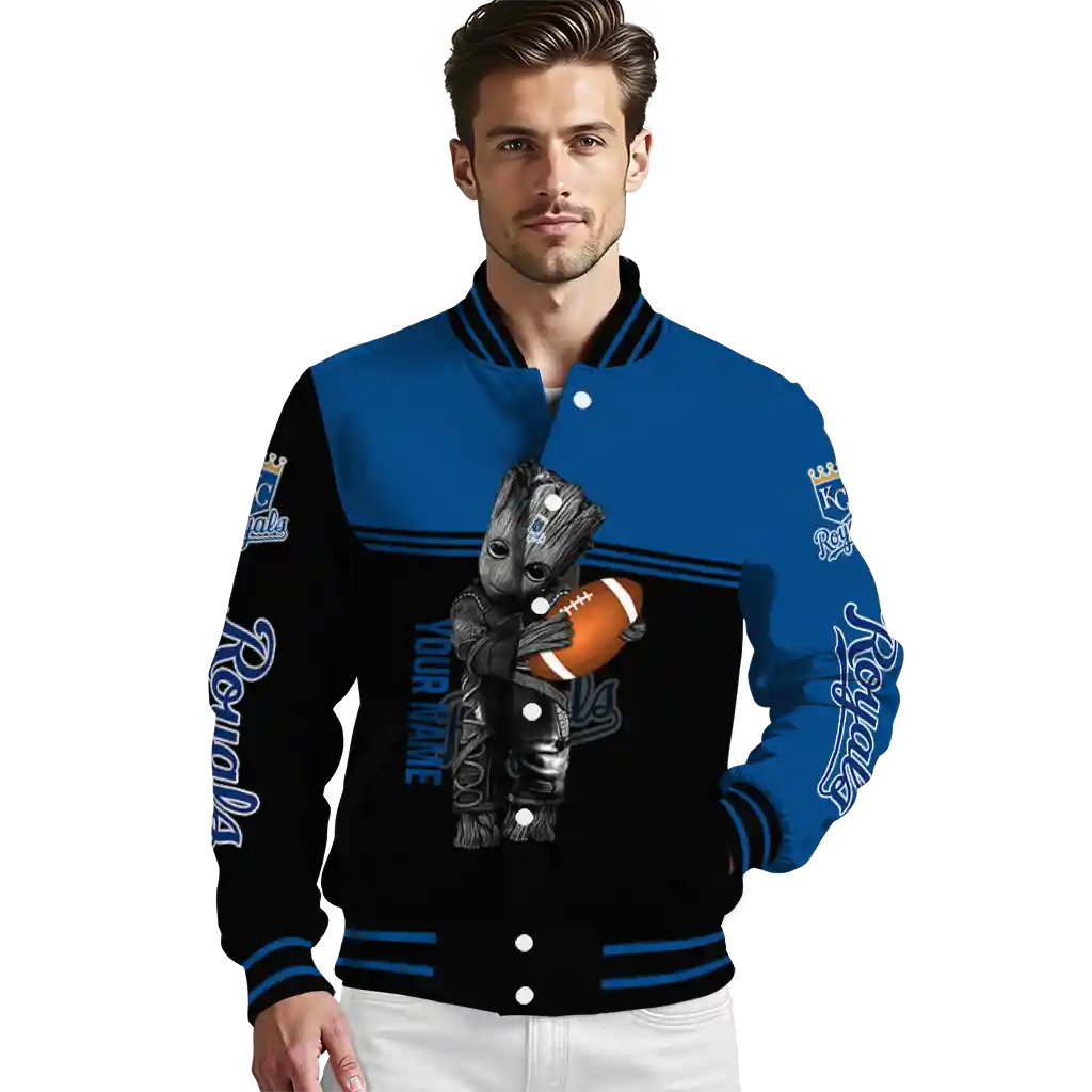personalized kansas city royals groot football royal blue black varsity jacket high quality personalized kansas city royals groot football royal blue black varsity jacket high quality